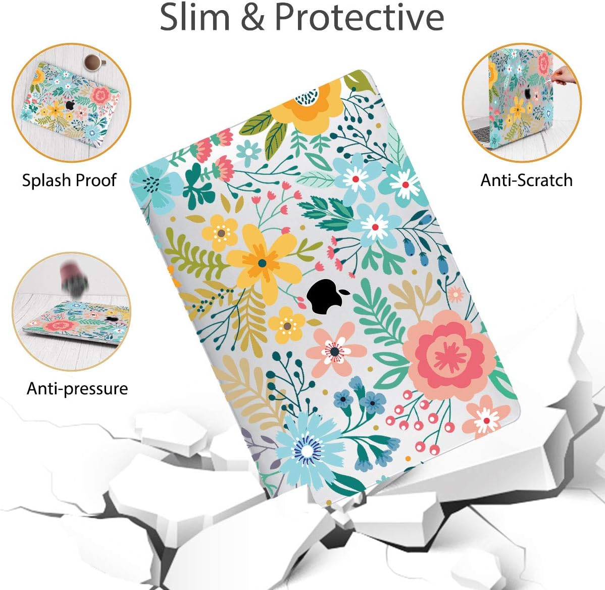Mektron for MacBook Air 13 Case A1466/A1369 (2010-2017 Release), Snap-on Plastic Hard Shell Cover for MacBook Air 13.3 inch with Keyboard Cover,Garden Flowers