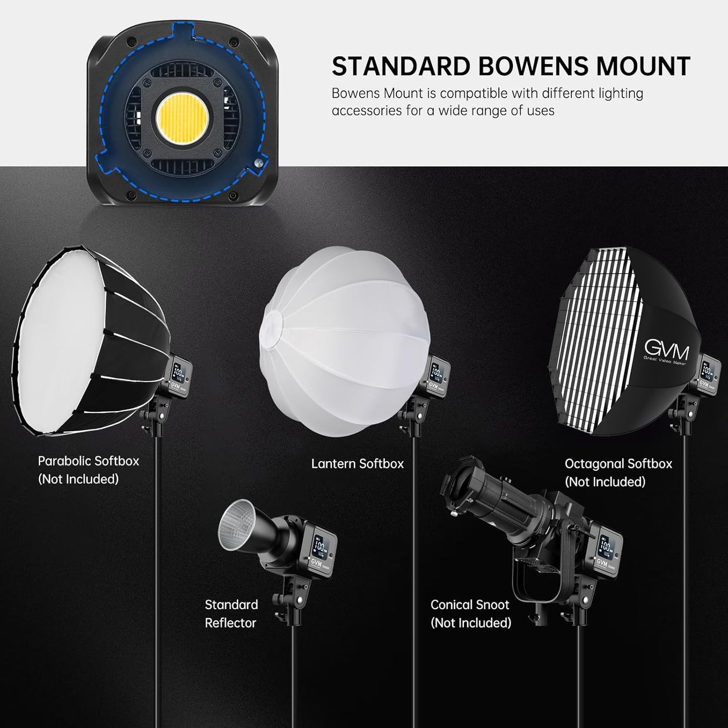 GVM 80W LED Video Light with Lantern Softbox and Tripod Stand Kit, Bi-Color 2700K-7500K 12 Scenes CRI97+ Bowens Mount Studio Light, APP Control COB Continuous Output Lighting for Video Recording