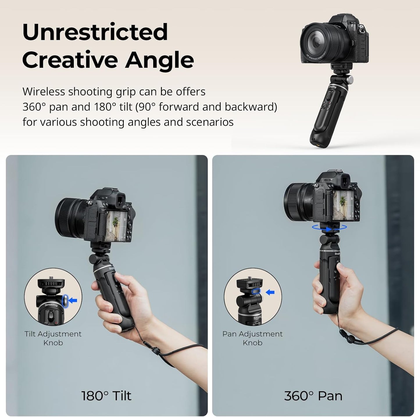 SmallRig SR-RG2 Multifunctional Wireless Shooting Grip, Adjustable Selfie Stick, Remote Control Camera, Compatible with Some Cameras for Nikon/for Canon/for Sony, for Vlogging, Live Streaming-4551