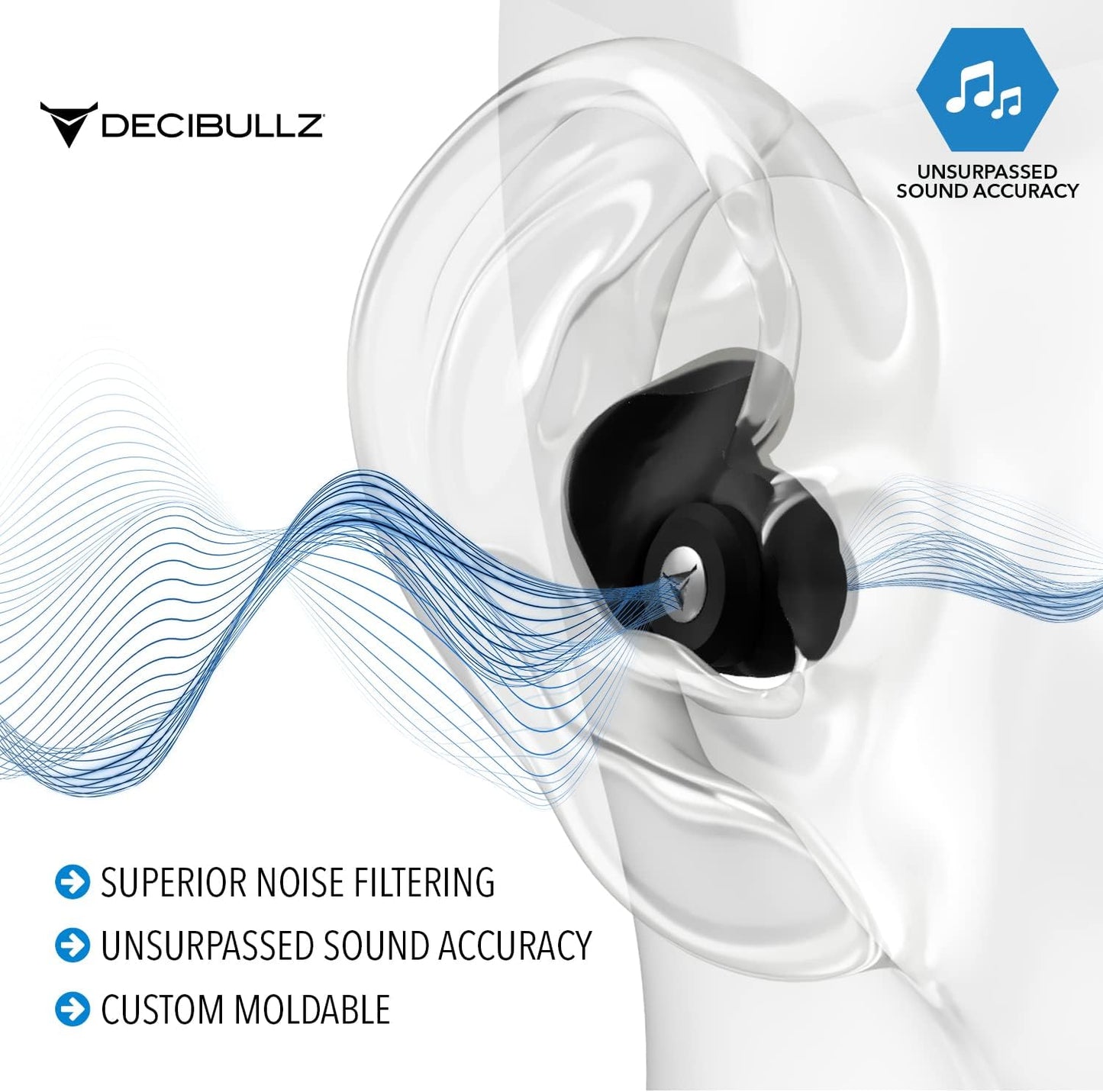 Decibullz Professional Moldable Earplugs, Noise Cancelling Earplugs, Concert Ear Plugs, Perfect for Musicians, Recording Artists, DJ's, and Festivals