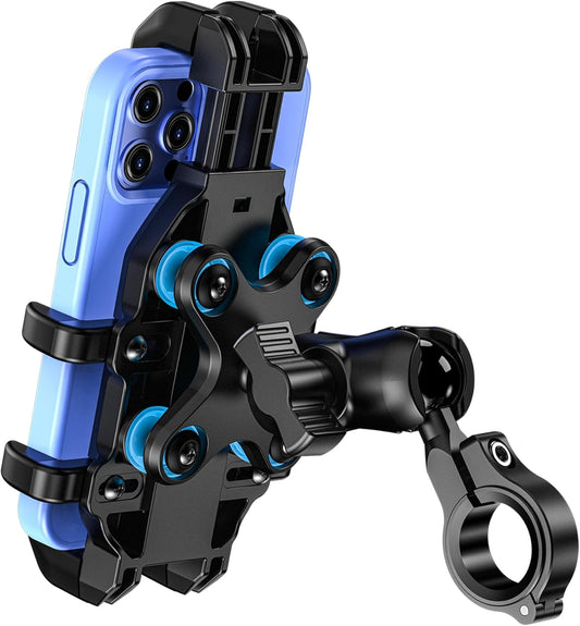 Motorcycle Phone Mount with Vibration Dampener, Anti-Shake Bike Phone Holder with Aluminum Alloy Handlebar Clamp, One-Handed Operation Motorcycle Cellphone Mount Fit for 5.4"-7.2" Smartphone