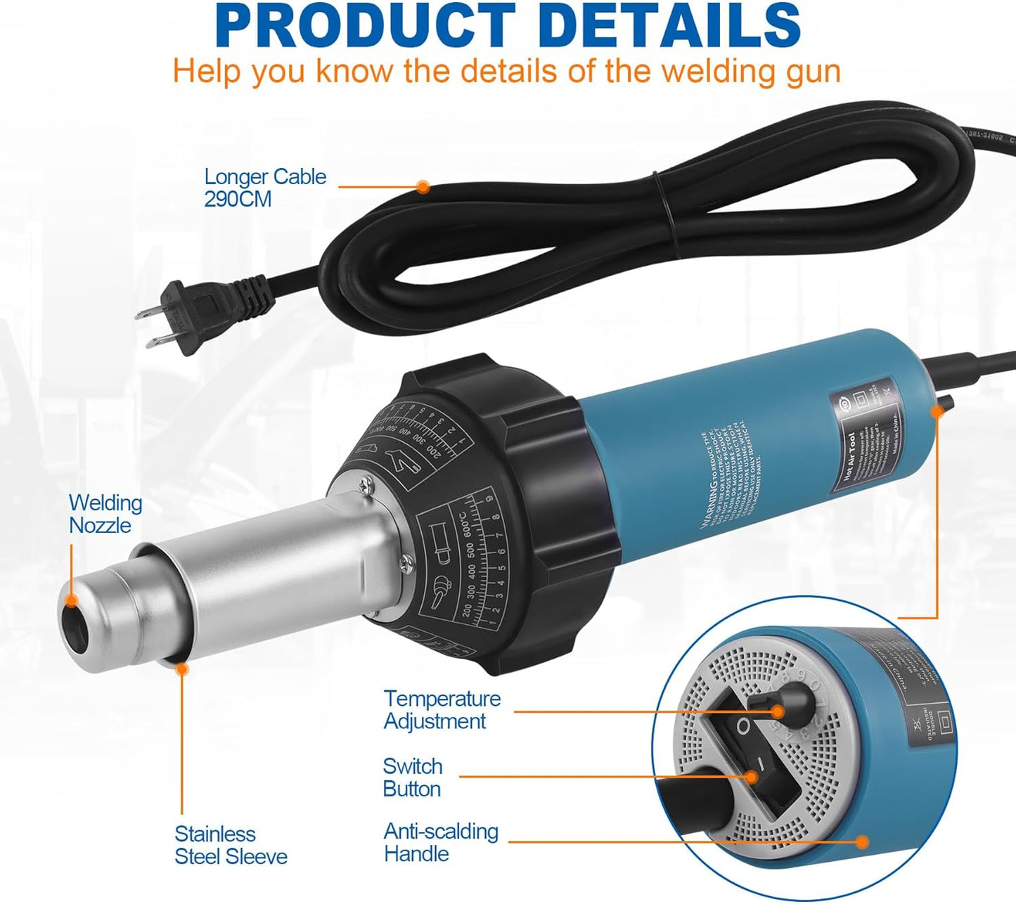 Iglobalbuy 1600W Hot Air Plastic Welder, 110V Plastic Welding Roofing Kit Vinyl PVC TPO Welding Handheld Plastic Hot Air Heat Gun Welding Torch w/Various Nozzles