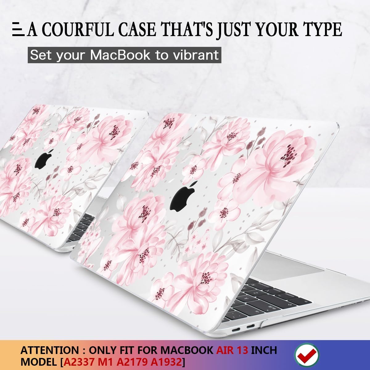 CISSOOK Compatible with MacBook Air 13 inch Case M1 Chip 2021 2020-2028 Release A2337 A2179 A1932 Model with Touch ID, Plastic Hard Shell Case & Keyboard Cover & Screen Protector, Cute Pink Flower