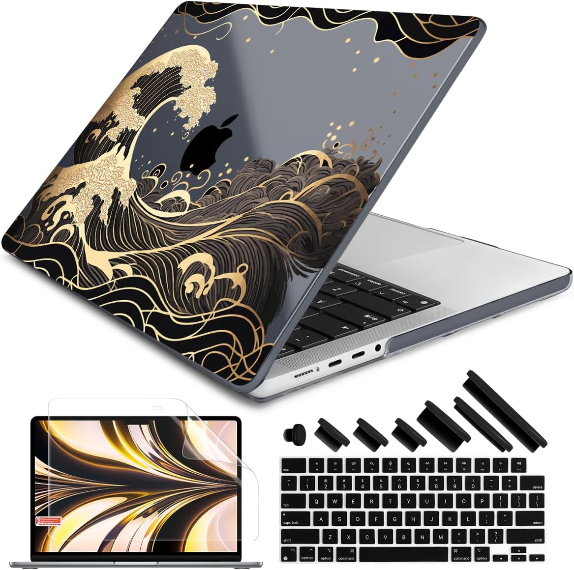 DONGKE for M4 MacBook Pro 16 Inch Case 2024 2023 2021 A3403 A3186 M3 A2991 M2 A2780 M1 A2485 Pro/Max Chip, Plastic Hard Shell Case & Keyboard Cover for Mac Pro 16 with Touch ID, Golden Wave