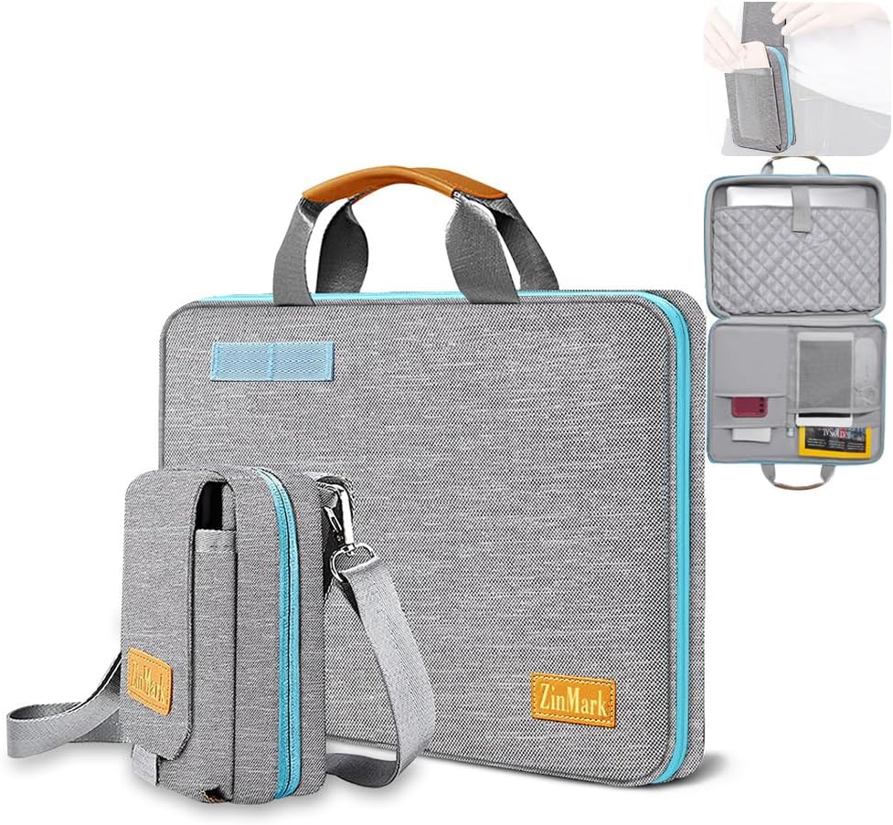 Laptop Case 15.6 Inch Briefcase Military-Grade Protection with Detachable Belt Bag, Compatible All Model of 15-16 Inch MacBook Pro and Most Popular 15.6 Inch Notebooks Chromebooks (Gray&Blue)