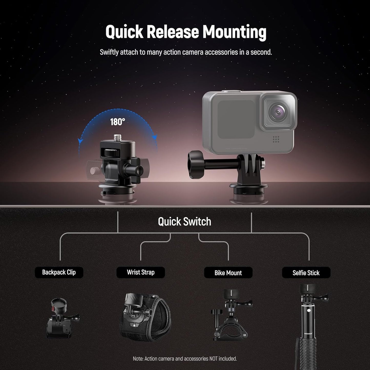 NEEWER GP-24 Action Camera Mount Accessories Kit for POV Shots, 4 in 1 ABS Magnetic Quick Release Mount with 1/4" Thread & Cleaning Cloth Compatible with GoPro DJI Osmo Action Insta360