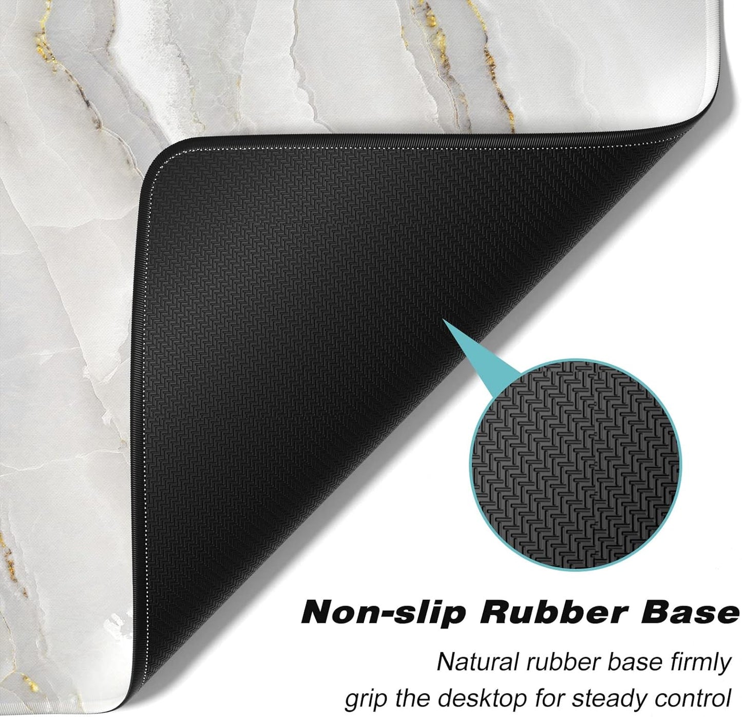 Extended Gaming Mouse Pad, XXL Large Desk Pad 30 x 14 Inch, Big Computer Keyboard Mousepad, Waterproof Mouse Mat with Stitched Edges and Non-Slip Base for Women Office Gaming, White Marble