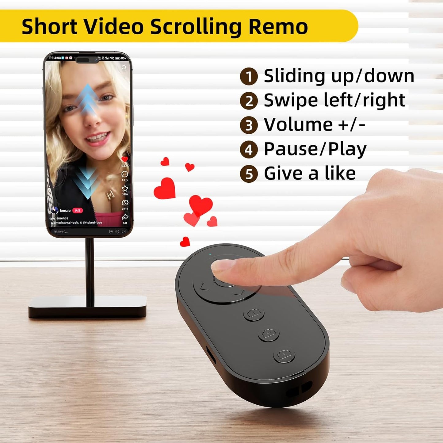 Bluetooth Camera Remote Shutter with Zoom and Front/Rear Camera Switch for Photo and Vlogging,Cllphone Remote Clicker for iOS & Android Smartphone, Wireless Video Scrolling for Tiktok