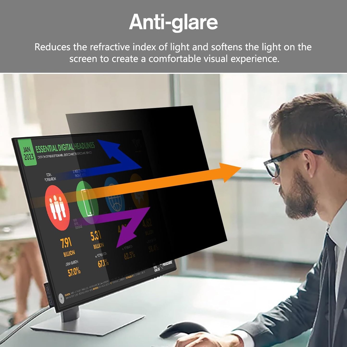 bersem 24 inch Removable Computer Privacy Screen Filter for 16:9 Ratio Monitor, Anti-Spy, Anti-Glare, Anti-Scratch, UV-Blocking