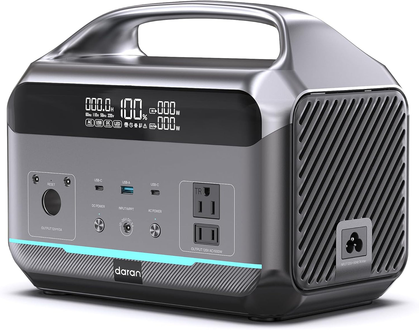 DaranEner Portable Power Station, Outdoor 288Wh(90,000mAh) LiFePO4 Battery, 600W(1200W Surge) AC Outlets, 1.7H Fast Charging Solar Generator for Camping, RV Travel, Home Use（Solar Optional)