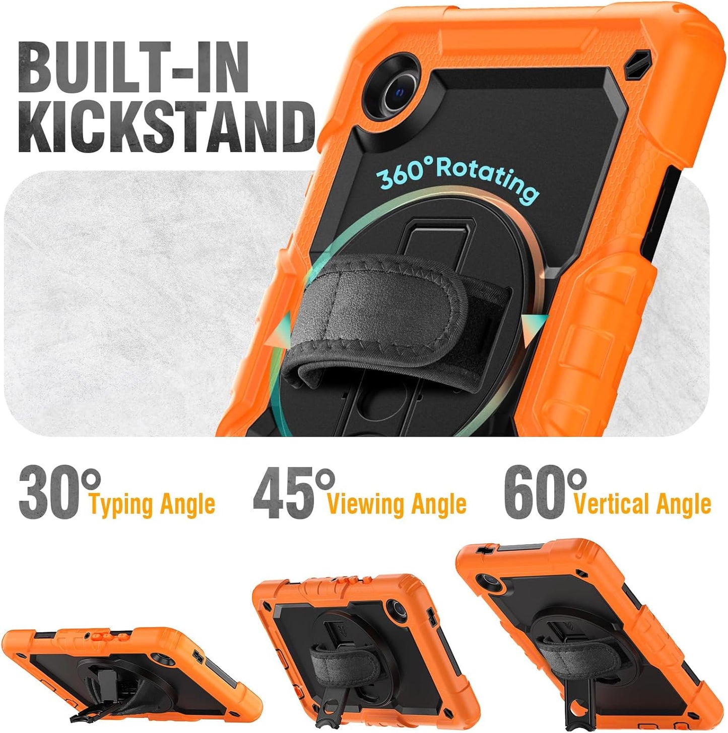 HXCASEAC Case for Samsung Galaxy Tab A9 8.7 Inch, Protective with Screen Protector/Hand Strap/Pen Holder, Sturdy Shockproof for Samsung A9 Tablet Case SM-X110 SM-X115 SM-X117 - Orange