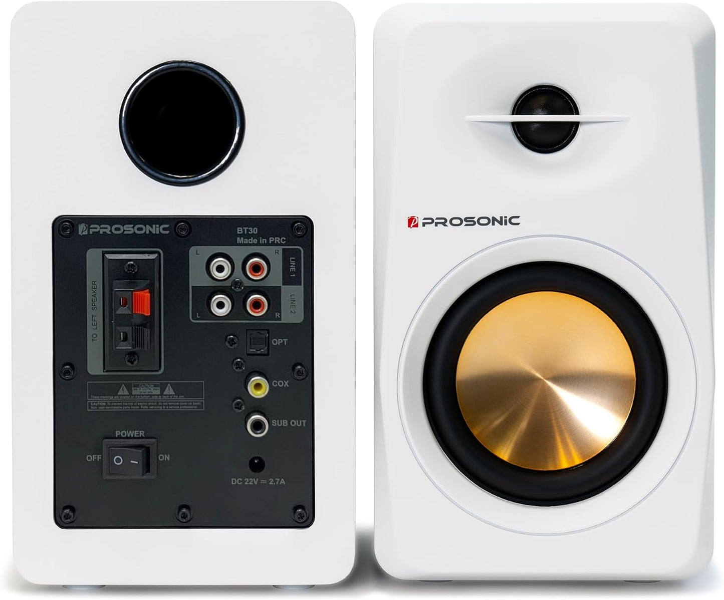 Active Bluetooth Bookshelf Speaker Studio Monitor Home Theater, Optical Input, Coaxial Input, 2 x RCA Aux Input, 30 Watts x 2 (White)