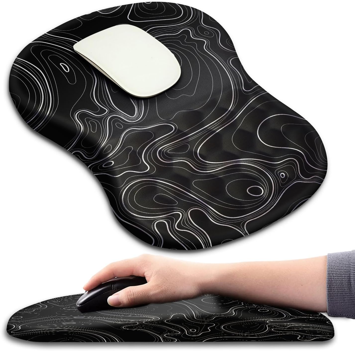 Ergonomic Mouse Pad with Massage Dot, Comfortable Computer Mouse Pad for Laptop, Wrist Rest Pain Relief, Non-Slip PU Base, Black, 12 x 8 in