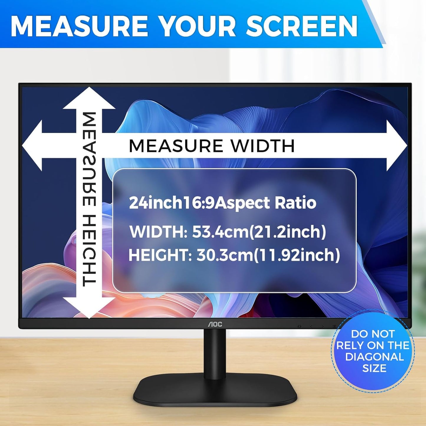 2 Pack Hidden Design Magnetic Computer Privacy Screen 24 inch, Removable Screen Filter for Frameless Monitor 16:9 Widescreen, Anti Blue Light Privacy Shield, Anti-Glare Protector