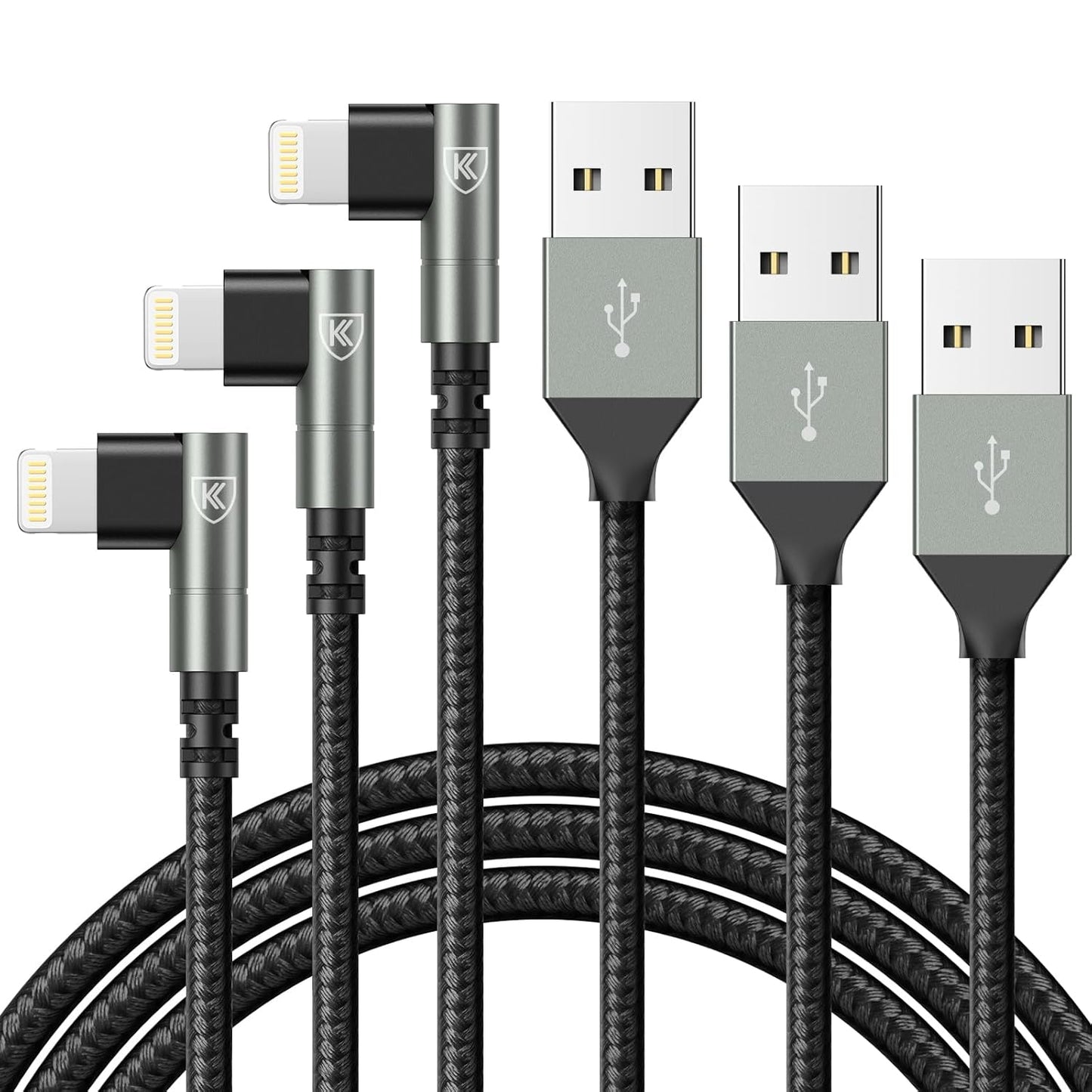 90 Degree iPhone Charger 6FT, [Apple MFi Certified] 3Pack Fast Charging Cables Cord,6Feet Right Angle Nylon Braided USB Lightning Cable for iPhone 14/13/12/11/Pro/Max/Mini/X/Plus/8/7/6/5S/Plus/iPad