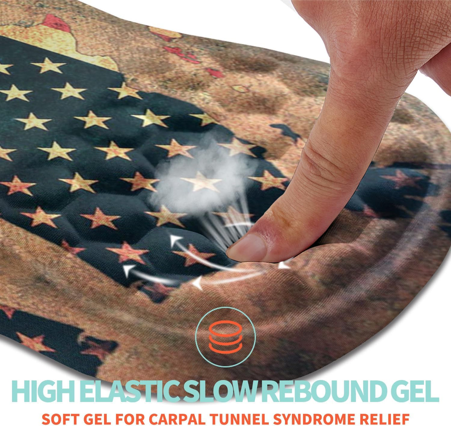 Ergonomic Mouse Pad Wrist Support with Memory Foam Massage Bulge, Carpal Tunnel Pain Relief Mousepad Wrist Rest for Mouse(12x8 inch, USA Flag Map)