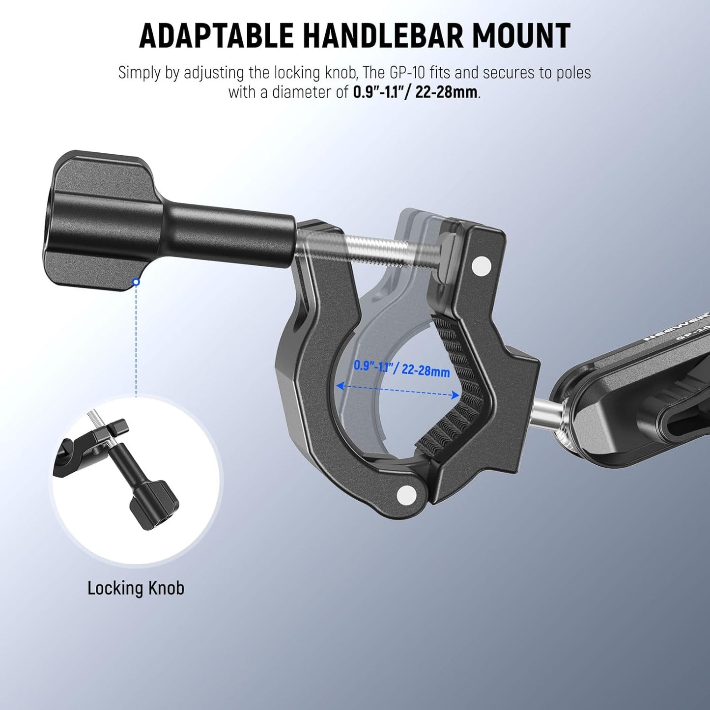 NEEWER Action Camera Pole Mount with Two 360° Ball Heads 1/4" Screw Action Camera Adapter, Holder Clamp for Motorcycle Bike Handlebar, Compatible with GoPro Hero13 12 11 10 9 Max360 Insta360 DJI Osmo