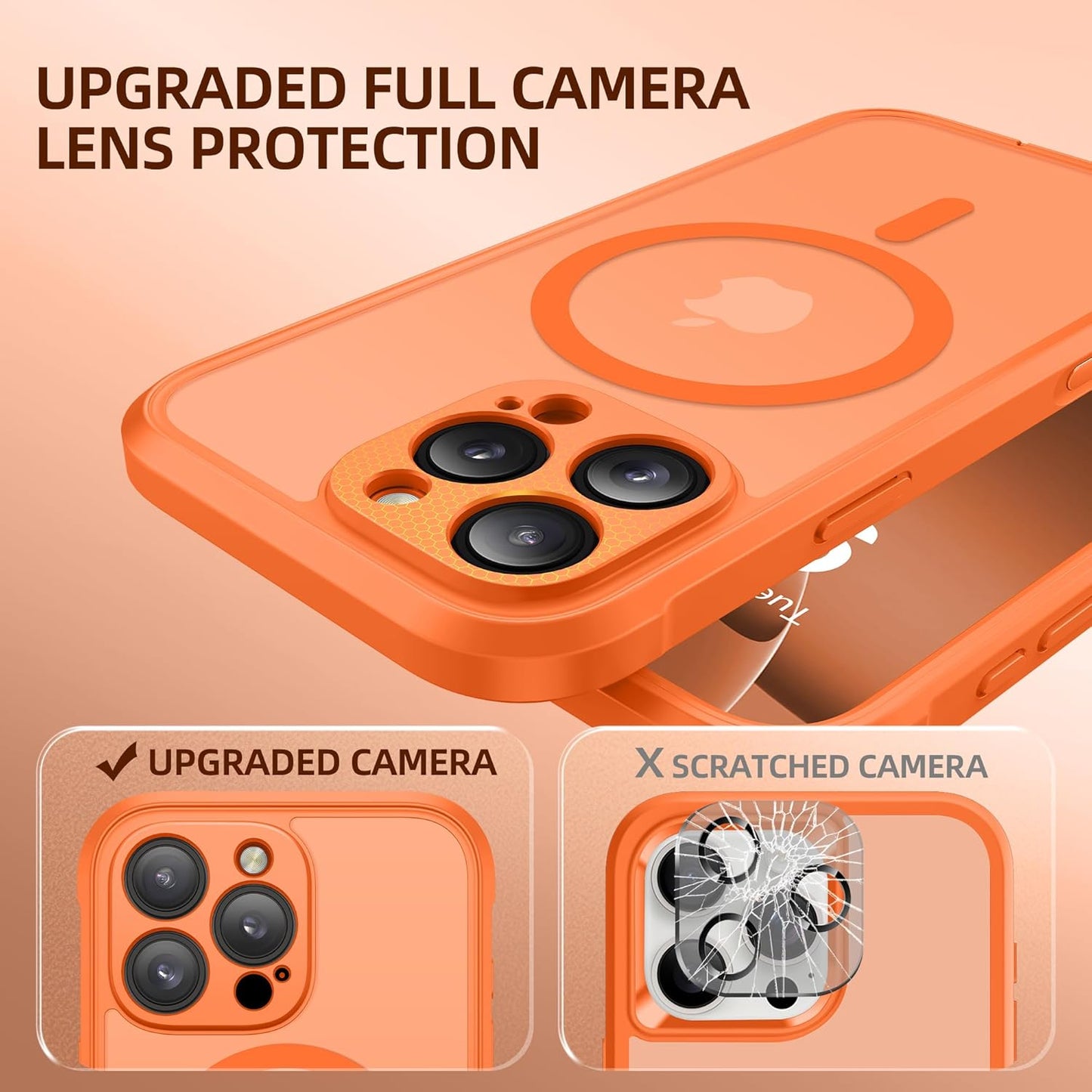 BERFY Magnetic for iPhone 16 Pro Max Case, Compatible with MagSafe, [Built-in 9H Tempered Glass Screen Protector & Camera Protection] Full Body Translucent Matte Phone case for 16 Pro Max, Orange