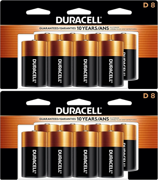 Duracell - CopperTop D Alkaline Batteries with recloseable Package - Long Lasting, All-Purpose D Battery for Household and Business - 8 Count (Pack of 2)
