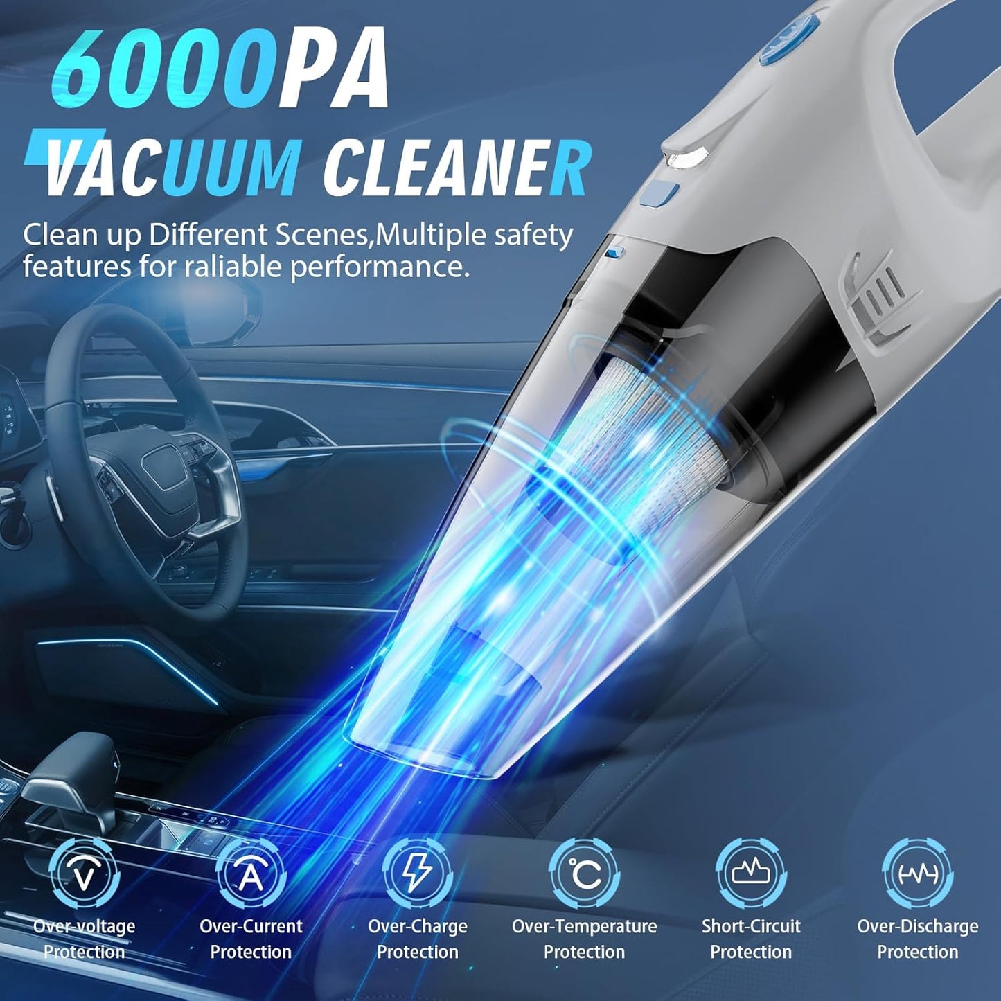 Handheld Vacuum Cordless, Hand Vacuum Cordless Rechargeable with LED Light/Multi Accessories,1.6lbs Car Portable Vacuum Cleaner for Pet Hair, Home, Car, Office