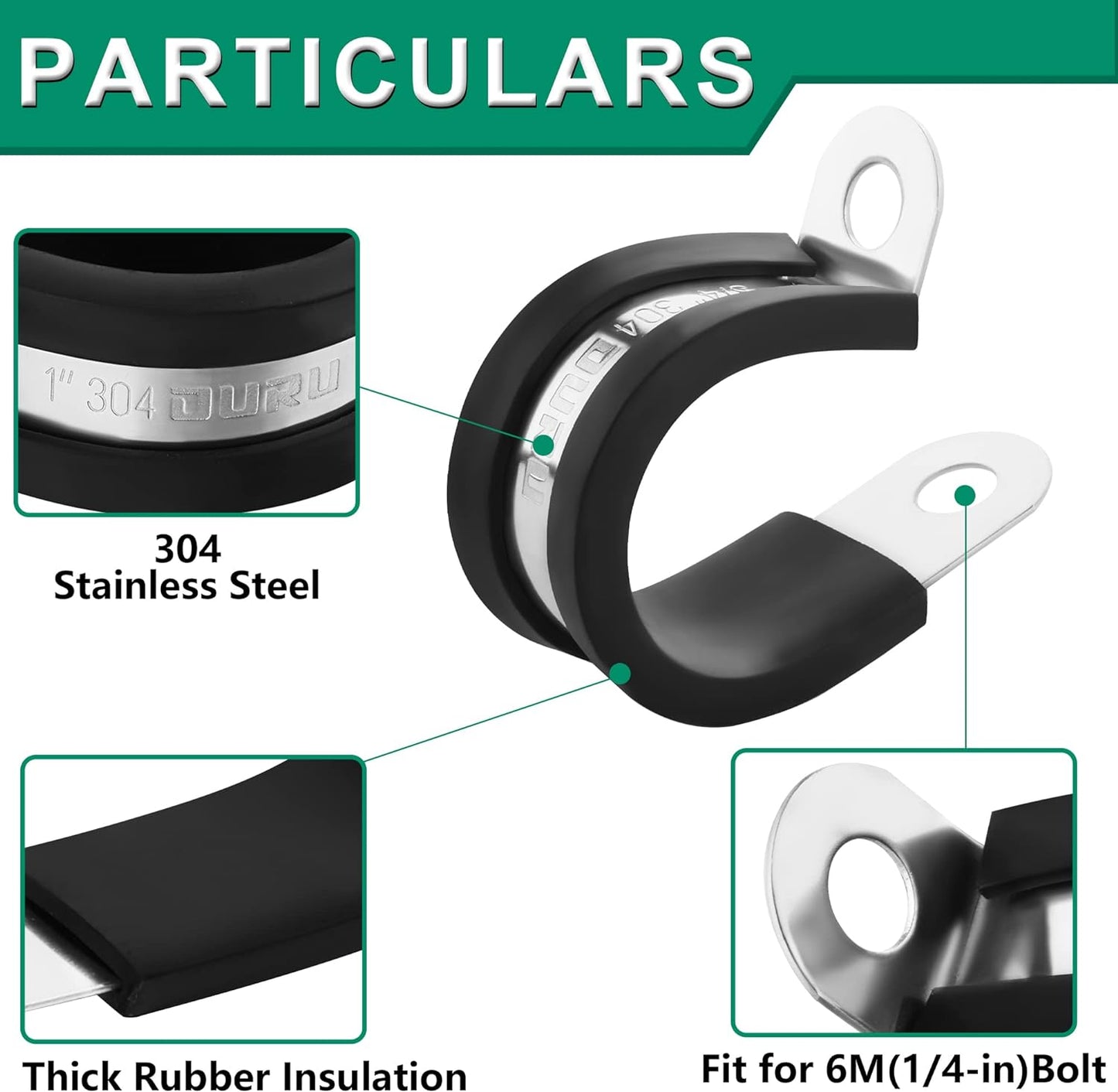 46PCS Cable Clamps Assortment Kit,Stainless Steel Rubber Coated Cushioned Insulated Cable Clamp,Automotive Wire Clamps,Pipe Clamps,Metal Clamp in 6 Sizes—1/2'' 1'' 1-1/4'' 1-1/2'' 1-3/4'' 2''