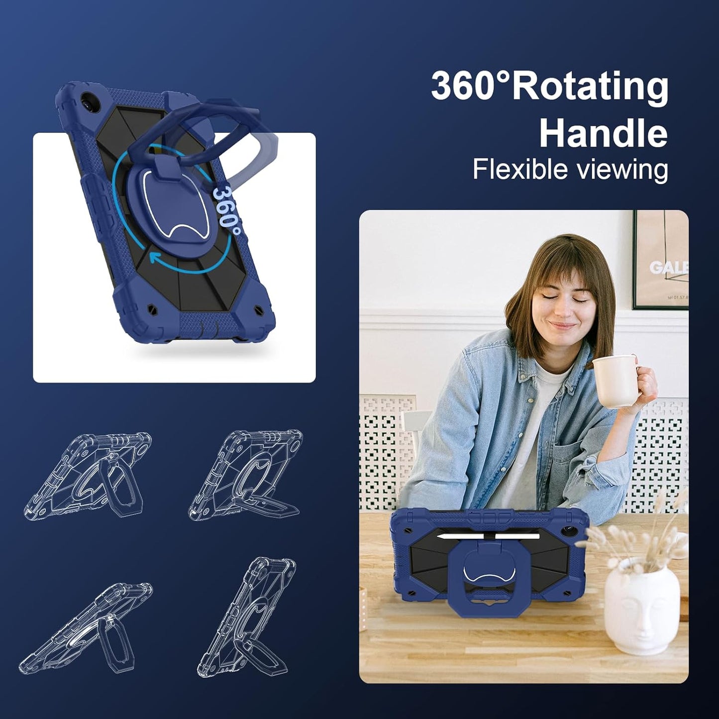 for Galaxy Tab A9 Plus Case 11 Inch, Rugged Case for Samsung Galaxy A9+ Tablet with Screen Protector 360 Rotating Stand Shoulder Strap Pen Holder, 2023 Model(SM-X210/X216/218), Navy Black