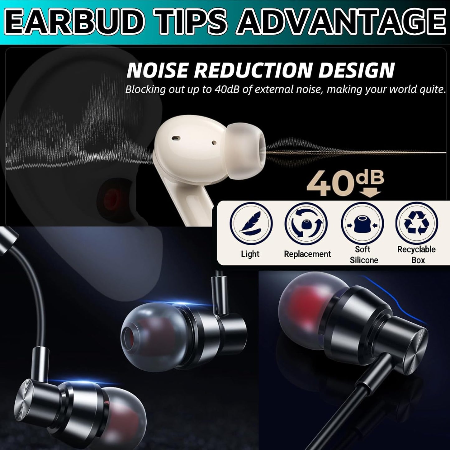 54Pcs Earbud Replacement Tips，Ear Bud Rubber Tips Silicone Earbud Tips Earbud Covers Silicone Tips Headphone Covers for Ears Headphone Ear Covers Replacement (Inner Hole 3.8mm -5.1mm) 27 Pairs S M L