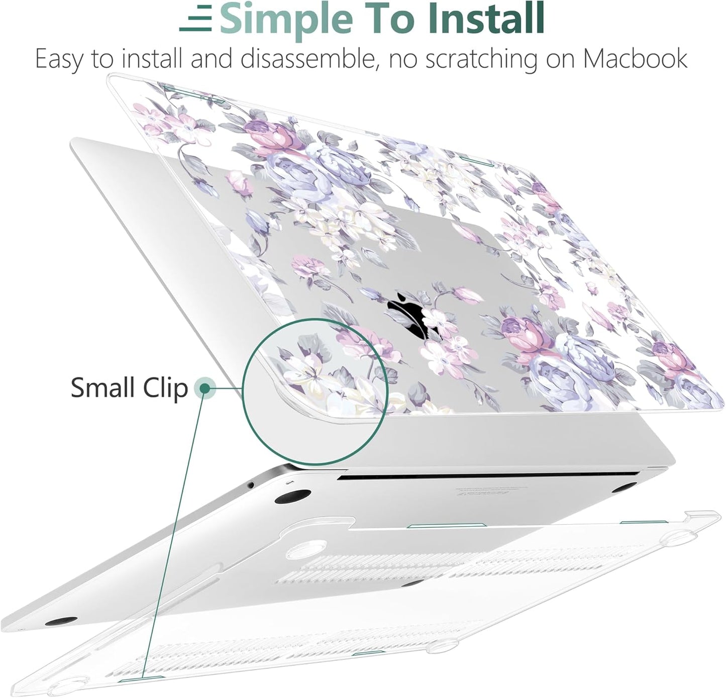 TWOLSKOO Compatible with MacBook Pro 13 inch Case 2023-2016 A2338 M2/M1 A2251 A2289 A2159 A1989 A1706, Plastic Hard Shell Cover & Keyboard Skin & Screen Protector, Purple Peony