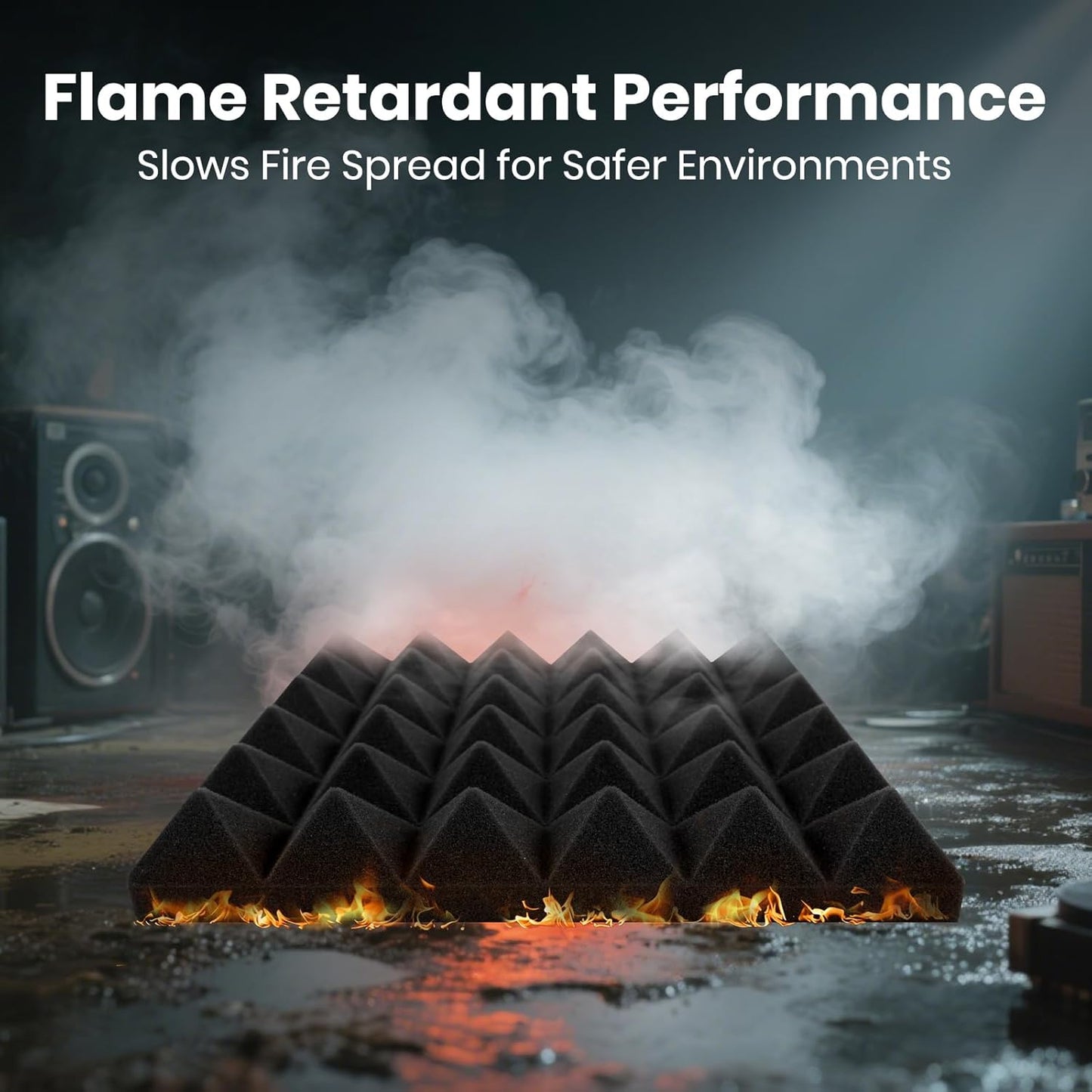 Focusound White Acoustic Panels 24 Pack 2"x12"x12" with 120 PCS Double-Side Adhesive - Sound Proof Pyramid Foam for Walls, Home Studio Noise Absorption & Echo Control Kit