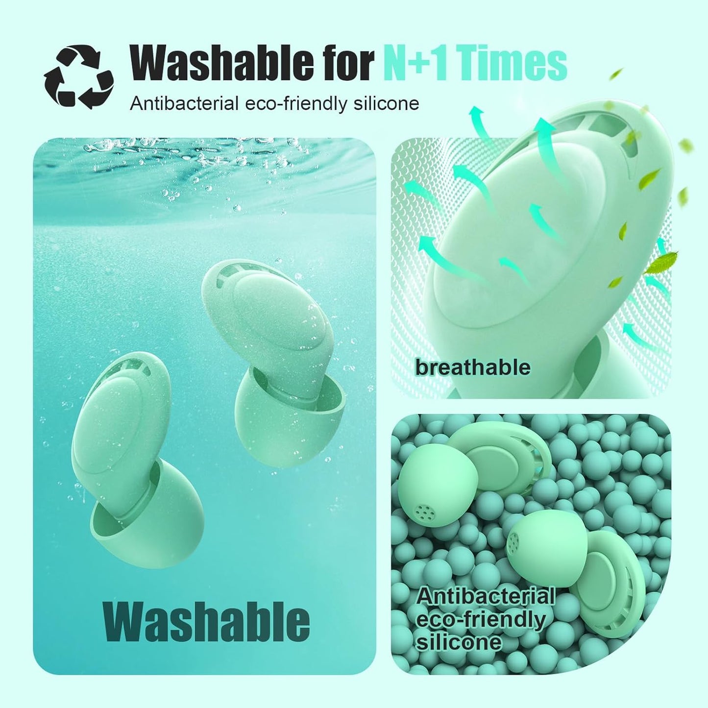 Ear Plugs for Sleeping Noise Reduction, Beinkap Reusable Earplugs Hearing Protection for Focus, Study, Work – 6 Pair Eartips in S/M/L – Flexible Silicone Soft – 35dB Noise Cancelling - Green