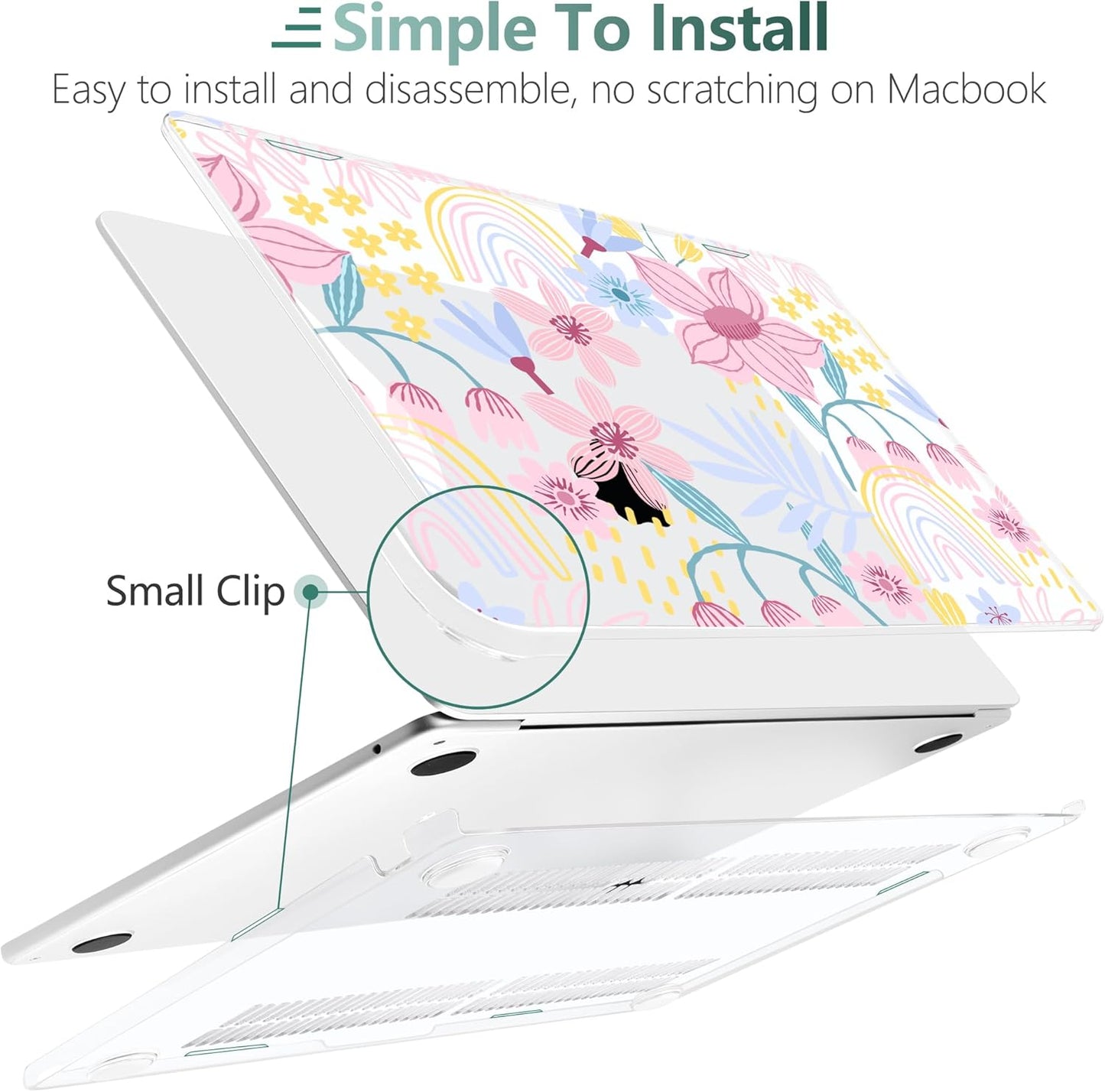 TWOLSKOO Compatible with M4 MacBook Air 15 inch Case 2025-2023 Released Model M4 A3241 M3 A3114 M2 A2941, Plastic Hard Shell & Screen Protector & Keyboard Cover & Type C Adapter, Floral Spring