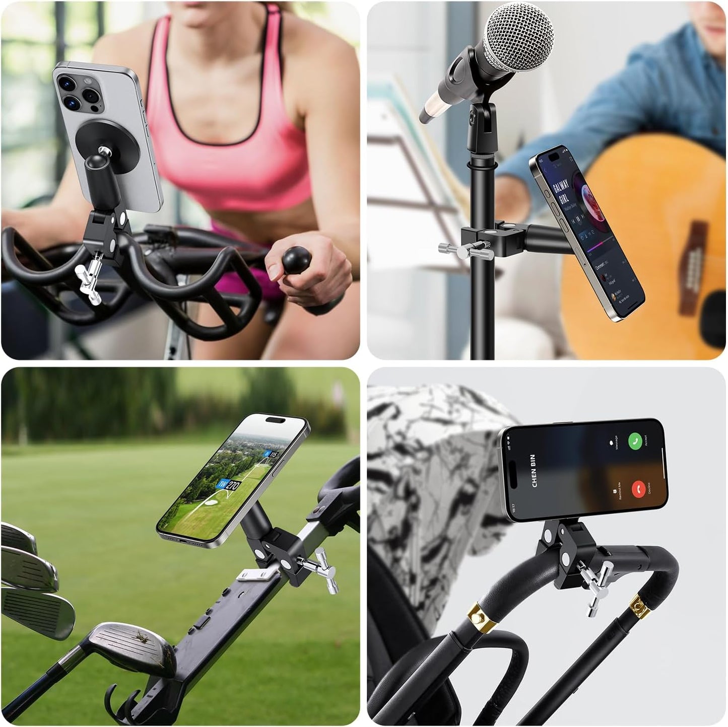 elitehood Magnetic Phone Clamp Mount, Adjustable Phone Holder for Mic Stand/Music Stand/Golf Cart/Treadmill/Stroller/Shopping Cart/Stationary Bike, iPhone Clamp Mount for Magsafe iPhone 16 15 14