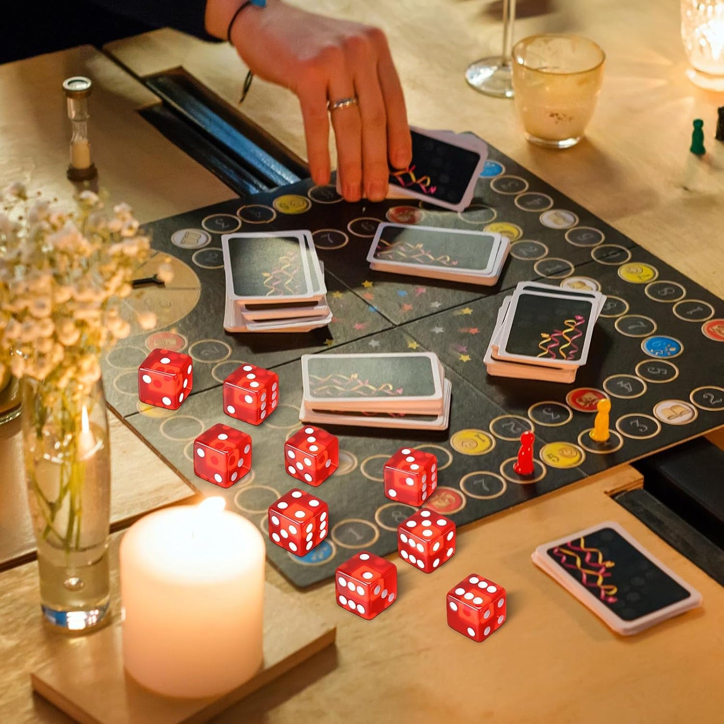 36 Piece 19 mm Casino Style Craps Dice Sets Acrylic and Translucent D6 Dice, Square W/Rounded Edge for Casino, Craps, Table Games and Board Games (Red)