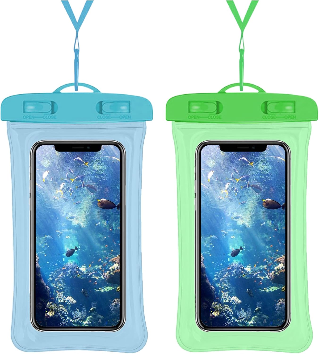2 Pcs Waterproof Phone Pouch, Universal IPX8 Floating Waterproof Cell Phone Case Dry Bag, Compatible with Most Cell Phone on Market, Waterproof Phone Protector for Beach Swimming (Blue + Green)