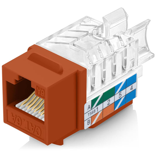 Everest 45° Angled RJ45 Cat6A Keystone Jacks 50-Pack in Orange - Slim Profile Female RJ45 Connectors - Cat 6A Keystone Jack - Compatible with 45° Angled Speed Termination Tool - 45Term (B0BL3GS7ZY)