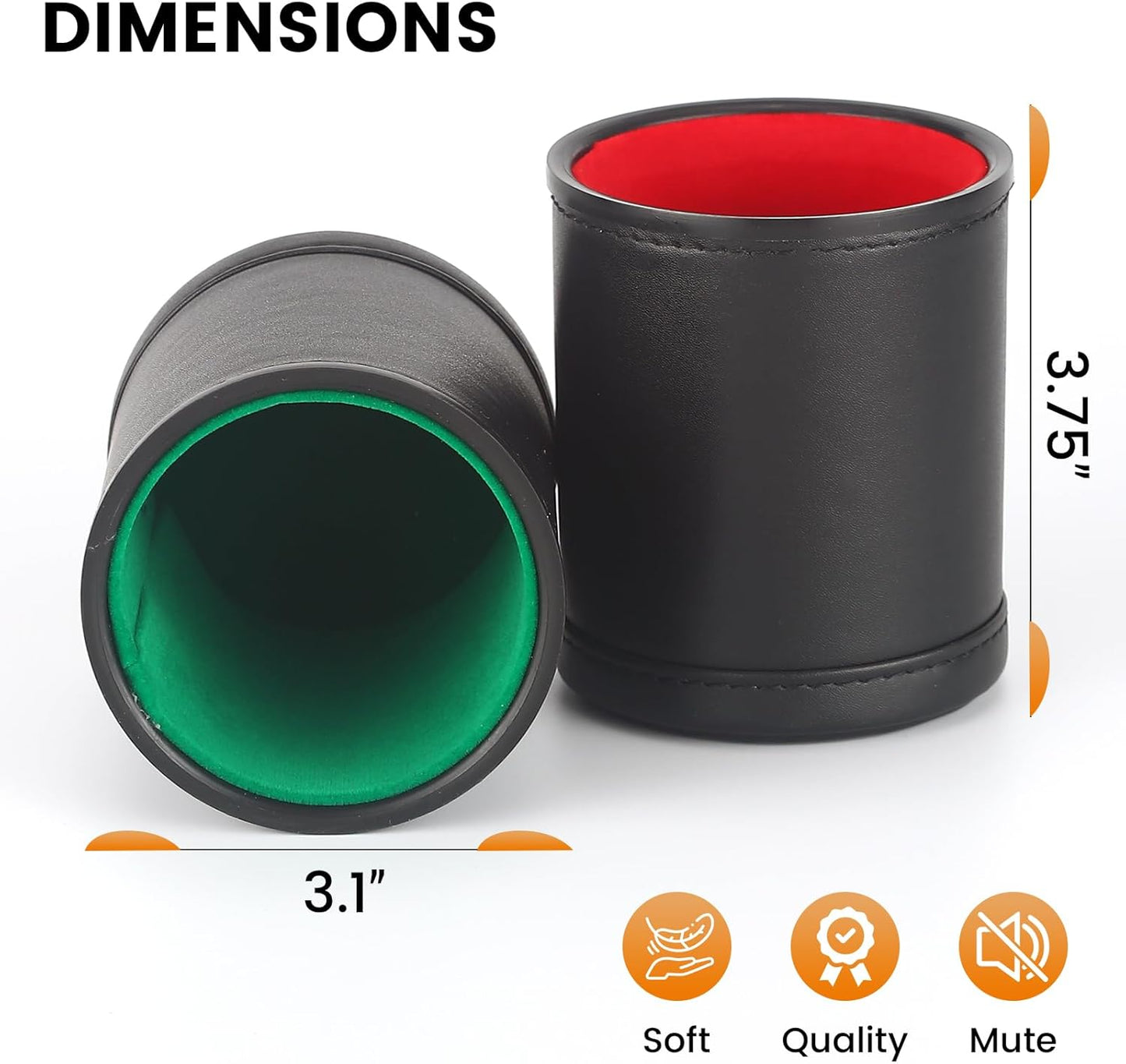 5 Pack PU Leather Dice Cups Velvet Felt-Lined Shaker Cups with 30 Dot Dice for Bar Party Yahtzee Farkle Dice Games