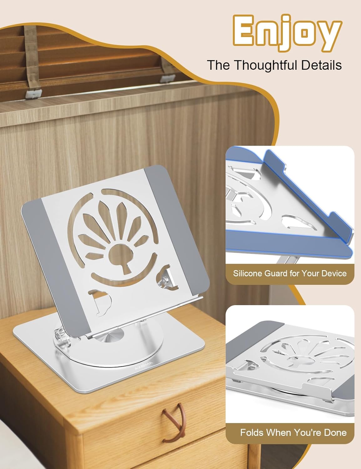 Adjustable Laptop Stand for Desk-360° Rotating Foldable Laptop Holder Ergonomic Laptop Riser for MacBook Pro/Air Dell HP Lenovo Notebook up to 16",Silver