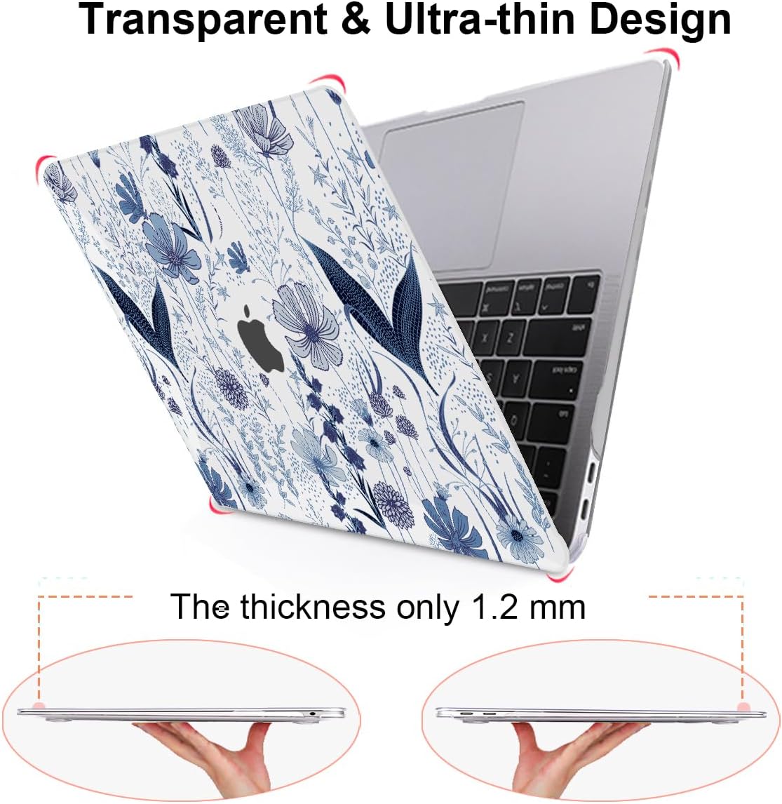 Compatible with 2018 2019 2020 2021 MacBook Air 13 inch Case M1 A2337 A2179 A1932, Clear Printed Pattern Hard Shell Case & Keyboard Cover for Mac Air 13 M1 Touch ID, Navy Blue Wild Flowers