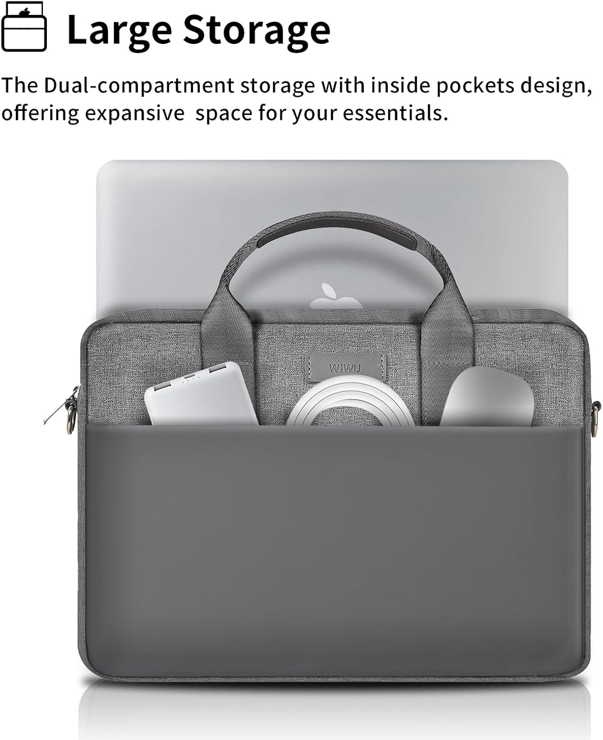 WIWU 15.6 16 Inch Laptop Bag for Men Women, Water-Resistant Laptop Case with Shoulder Strap Messenger Work Bag for Business Compatible with MacBook Air Pro/Dell XPS/HP Envy/Microsoft Surface(Grey)