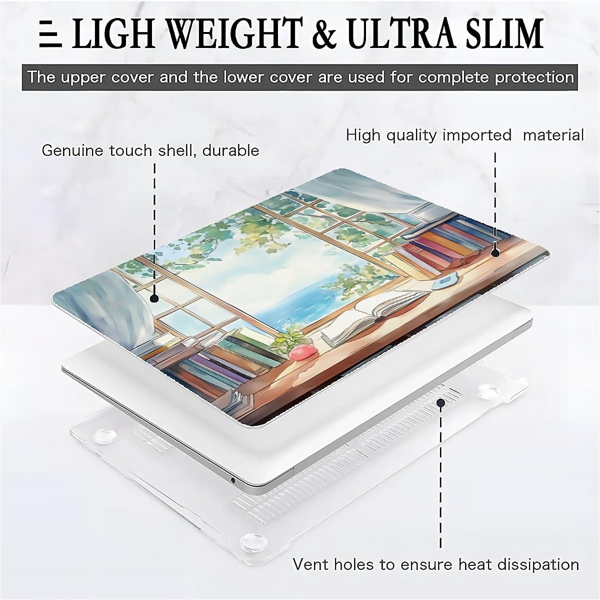 Compatible with MacBook Air 13.3 13.6 Inch Case 2022 2021 2020 2019 Plastic Hard Shell Case Cover,13.3 Pro(A1706/A1708/A1989/A2159/A2289/A2338), Books and a Window