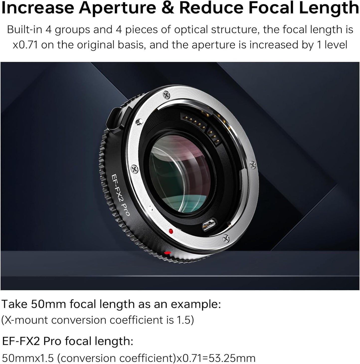 VILTROX EF-FX2 Pro Auto Focus Lens Adapter 0.71x Focal Reducer Speed Booster Adapter Compatible with Canon EF Mount Lens to Fuji X-Mount Camera X-T3 X-T2 X-T20 X-T10 X-T100 X-PRO 2 X-E3 X-A20