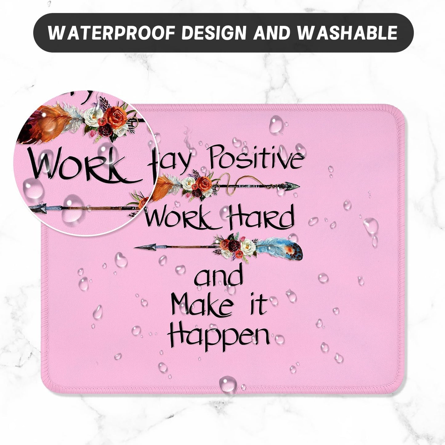 ITNRSIIET Mouse Pad with Stitched Edge Premium Textured Smooth Precise Operation Waterproof Washable Non-Slip Rubber Base Desktop Protection Mat, 10.2×8.3×0.12 inches, Inspirational Quote Pink