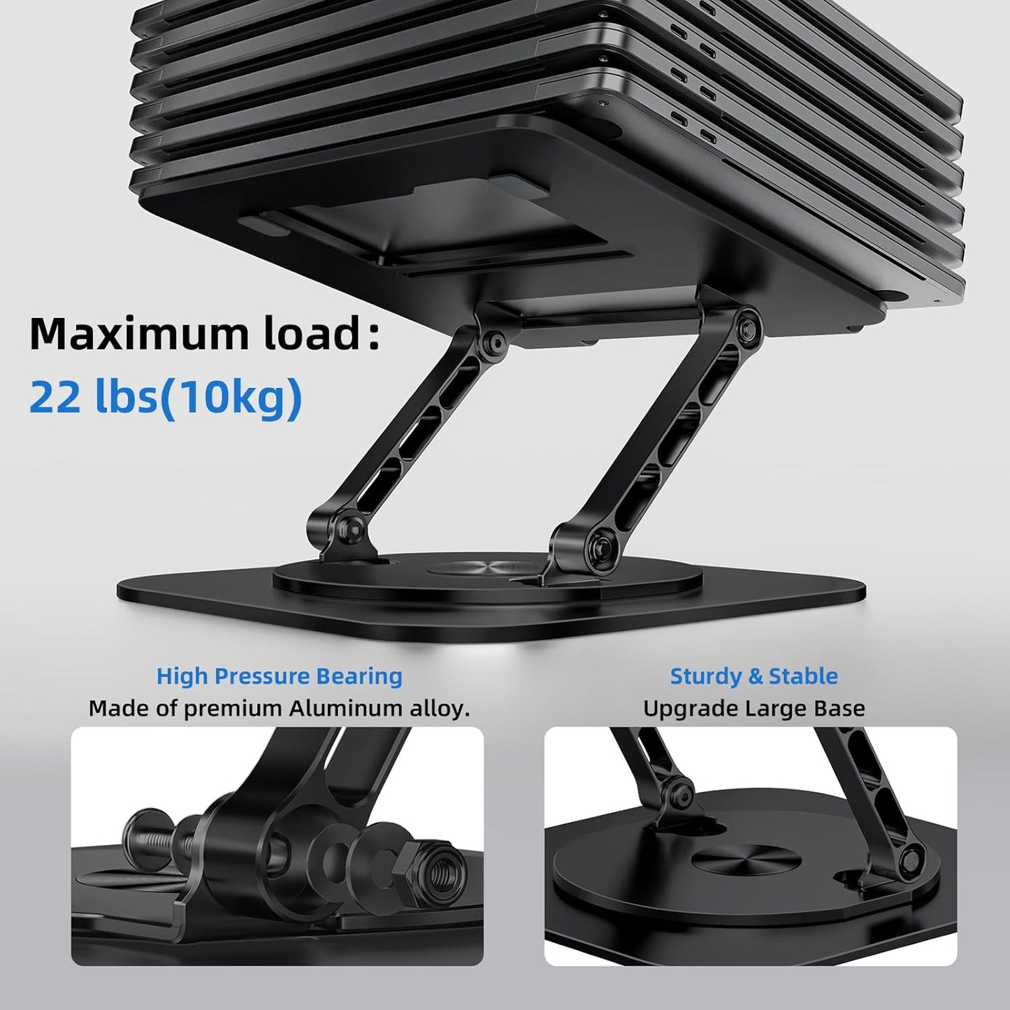 Laptop Stand for Desk, Ergonomic Laptop Riser with 360° Rotating Base, Foldable Notebook Computer Holder Stand Compatible with MacBook Air Pro, Dell XPS, More 10-17" Laptops, Black