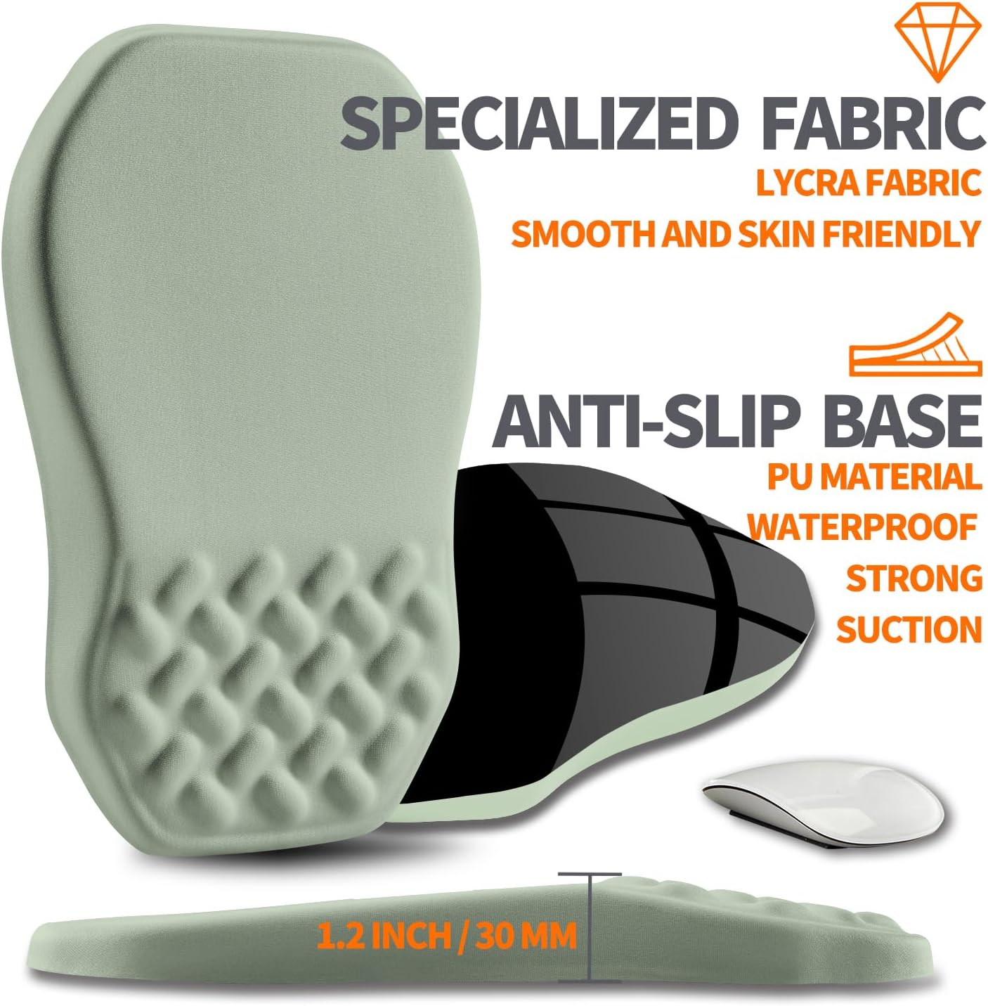 Ergonomic Slope Mouse Pad Wrist Support, Wrist Rest Mousepad for Carpal Tunnel Pain Relief with Massage Bulge and Slow Rebound Memory Foam (12x8 inch, Light Green)