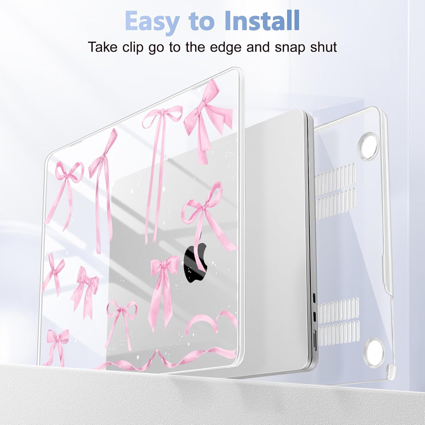 Case for MacBook Air 15 Inch 2025 2024 2023 Release M4 A3241 M3 A3114 M2 A2941, Hard Shell with Screen Protector & Keyboard Cover, Compatible with Touch ID, Bowknot