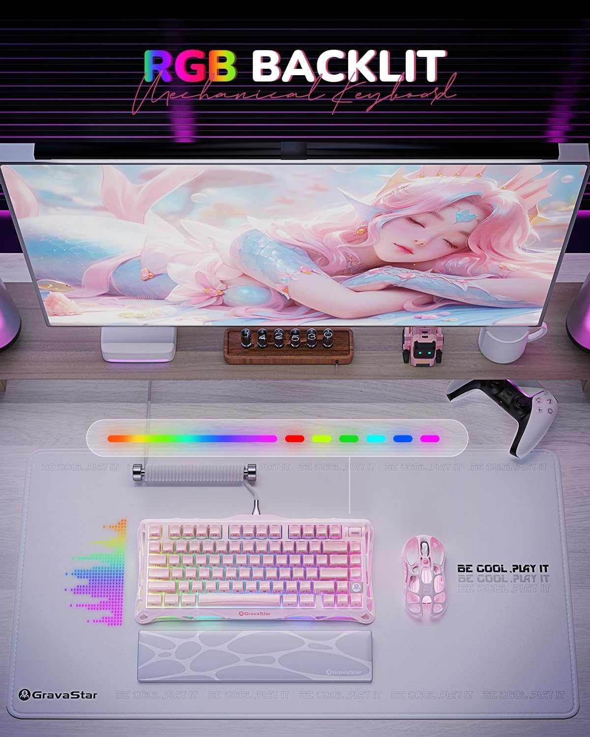 GravaStar Mercury K1 75% Pink Wireless Keyboard, Aluminum Alloy Exoskeleton Design Mechanical Gaming Keyboard, Gasket Hot-Swap Socket, Linear Switches, RGB Backlit