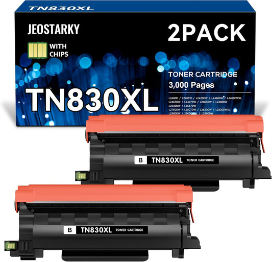 Compatible TN830XL Toner Replacement for Brother TN830XL TN830 XL Toner use with HL-L2460DW HL-L2405W HL-L2400D HL-L2480DW MFC-L2820DW MFC-L2760DW DCP-L2640DW MFC-L2900DW (Black,2 Pack)