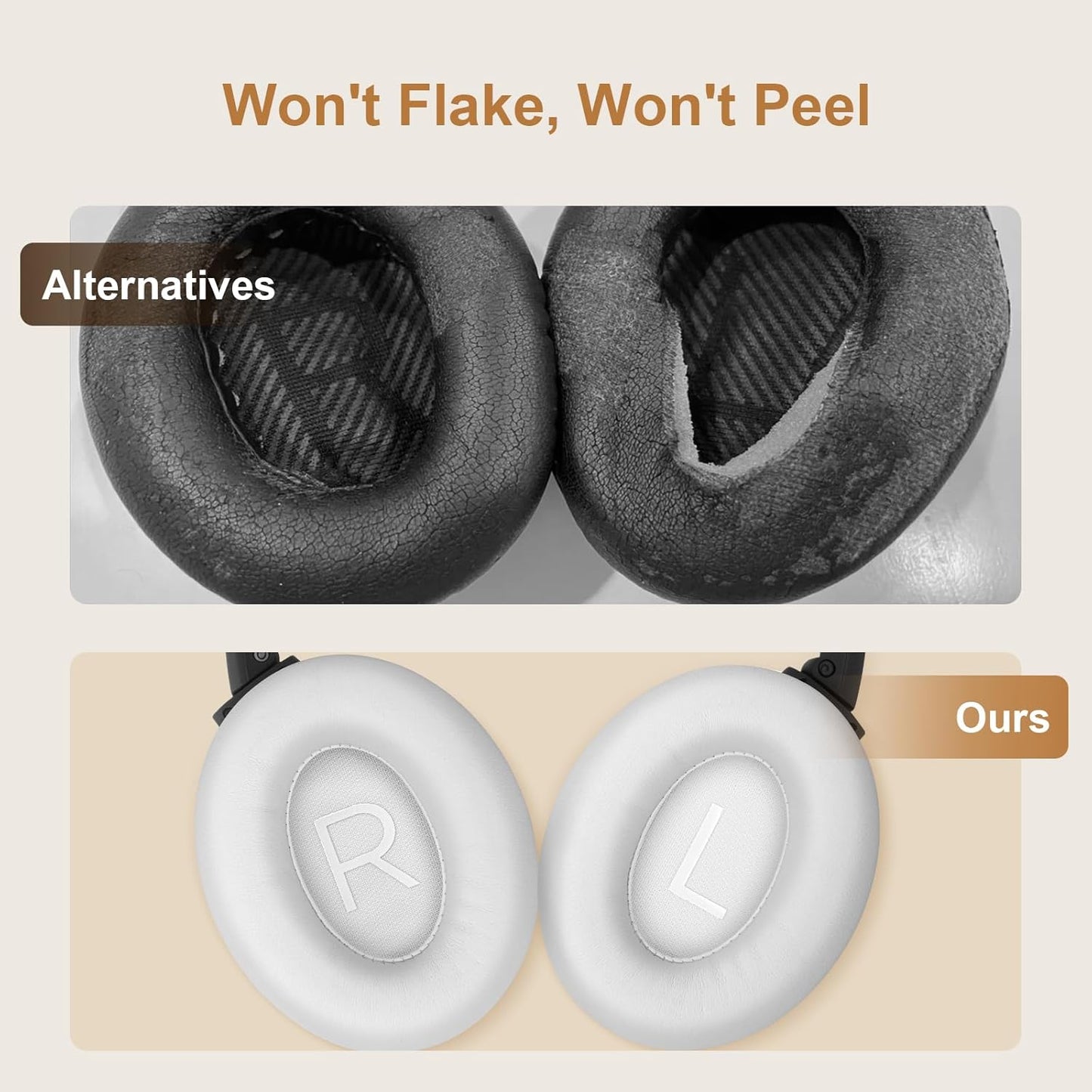 Aurivor Replacement Ear-Pads Cushions for Bose QuietComfort 45 35 35ii (QC-45 QC-35 QC-35 ii), Genuine Lambskin Ear Covers Compatible with QuietComfort SE (QC SE)/ New QuietComfort Headphones(White)