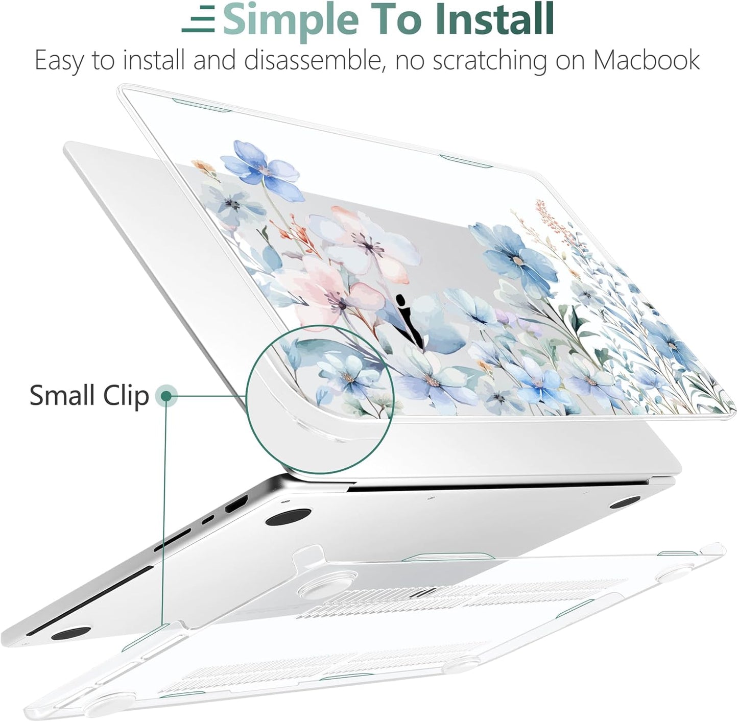 DONGKE for M4 MacBook Pro 16 Inch Case 2024 2023 2021 A3403 A3186 M3 A2991 M2 A2780 M1 A2485 Pro/Max Chip, Plastic Hard Shell Case & Keyboard Cover for Mac Pro 16 with Touch ID, Blue Flowers