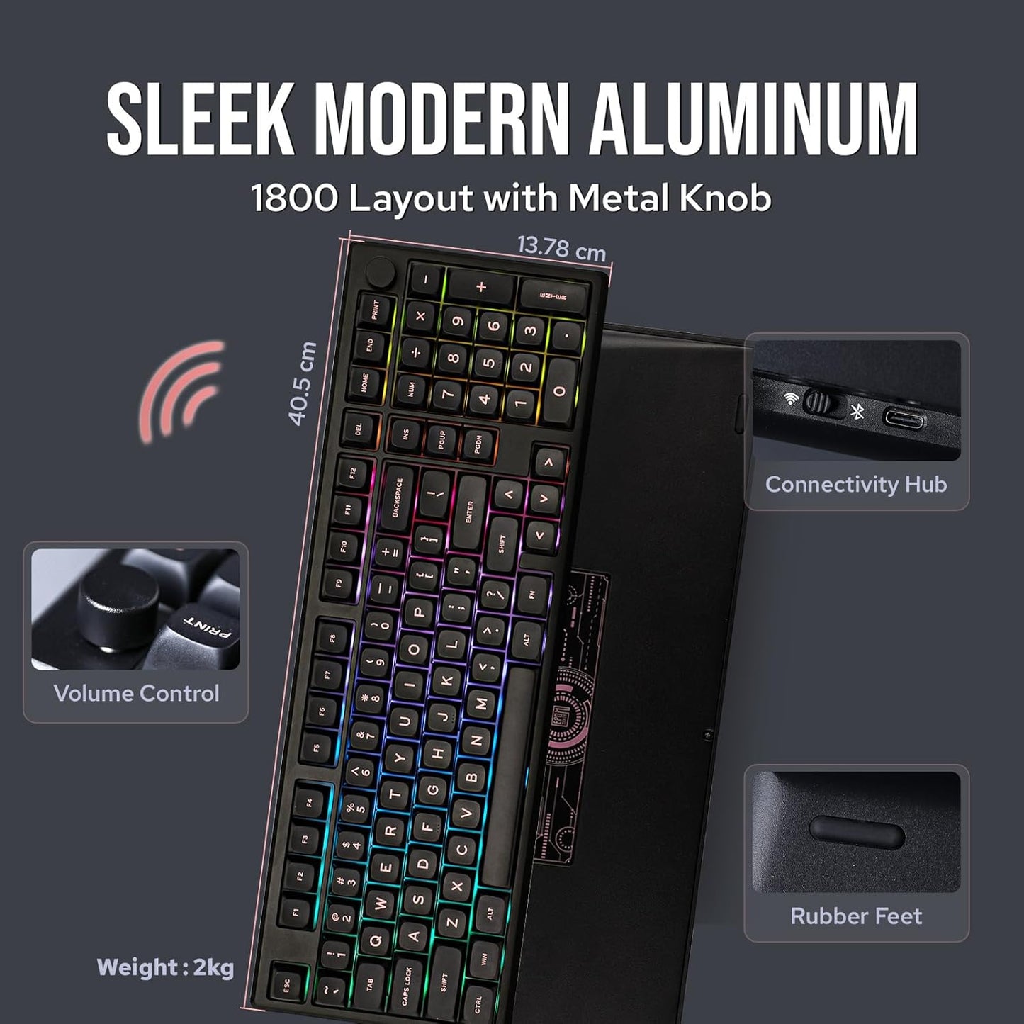 EPOMAKER Galaxy100 QMK/VIA Wireless Gaming Keyboard, Aluminum Shell, Bluetooth/2.4Ghz/USB-C, Pre-Lubed Hot-Swappable Linear Switches, NKRO, RGB Backlit (Black, Marble White Switch)